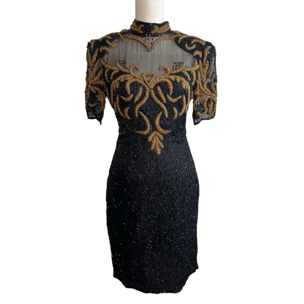 Elegant Black and Gold Embroidered Dress